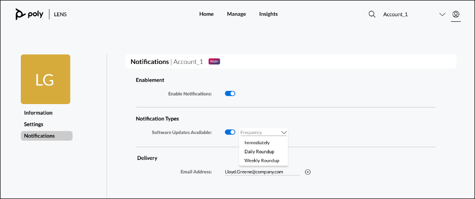 Poly Lens Notification Center page