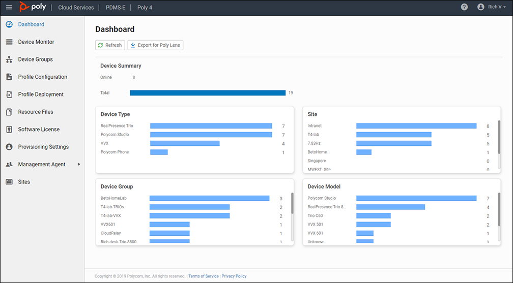 PDMS-E Dashboard, Export to Poly Lens button