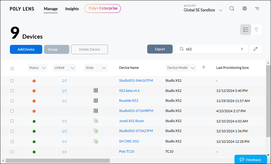 Lens Inventory page displaying the State column