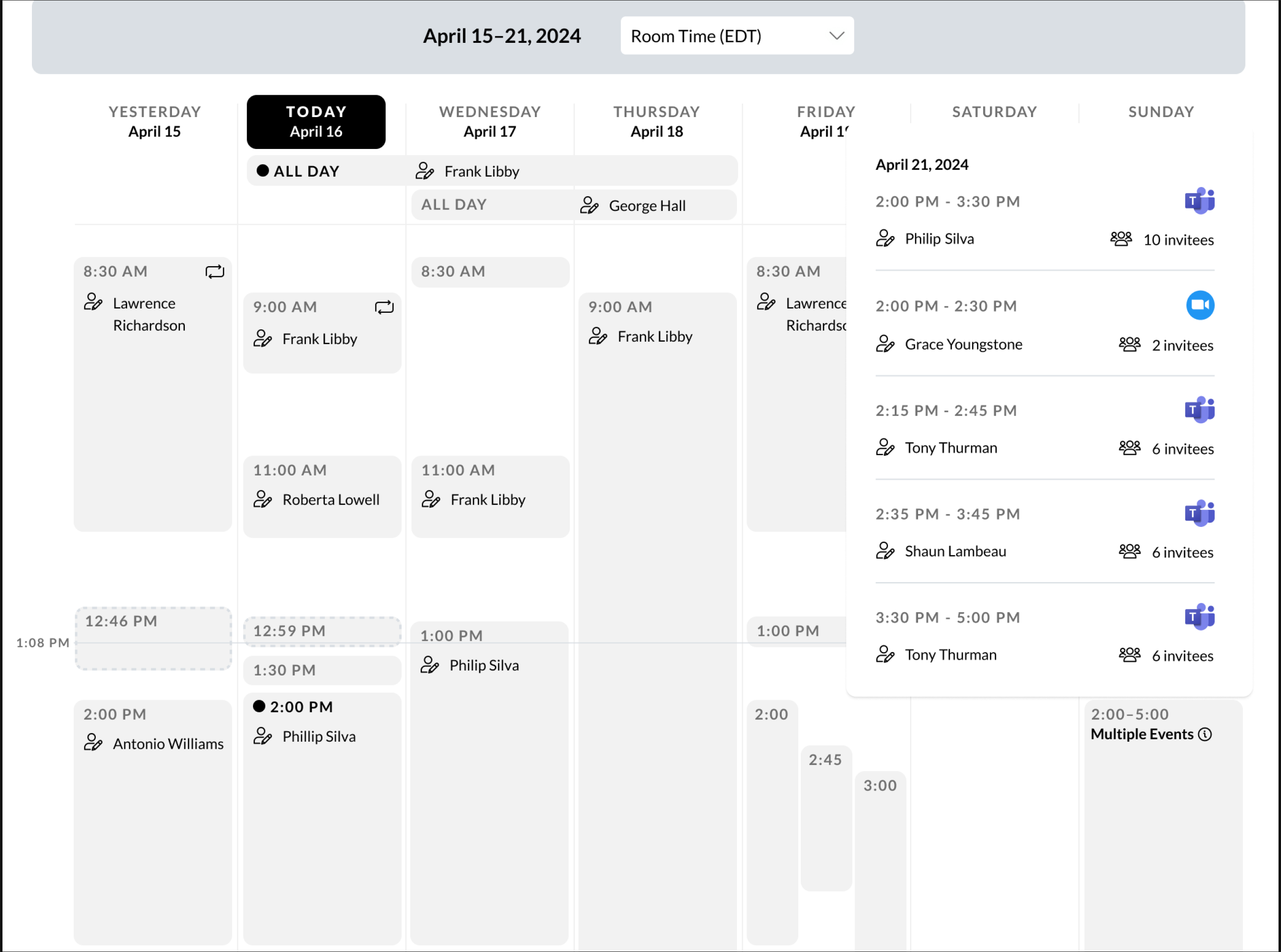 7-Day Calendar displayed on Rooms Details page