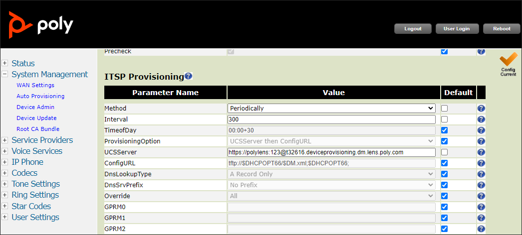 Edge B Web Interface showing System Management / Auto Provisioning configuration