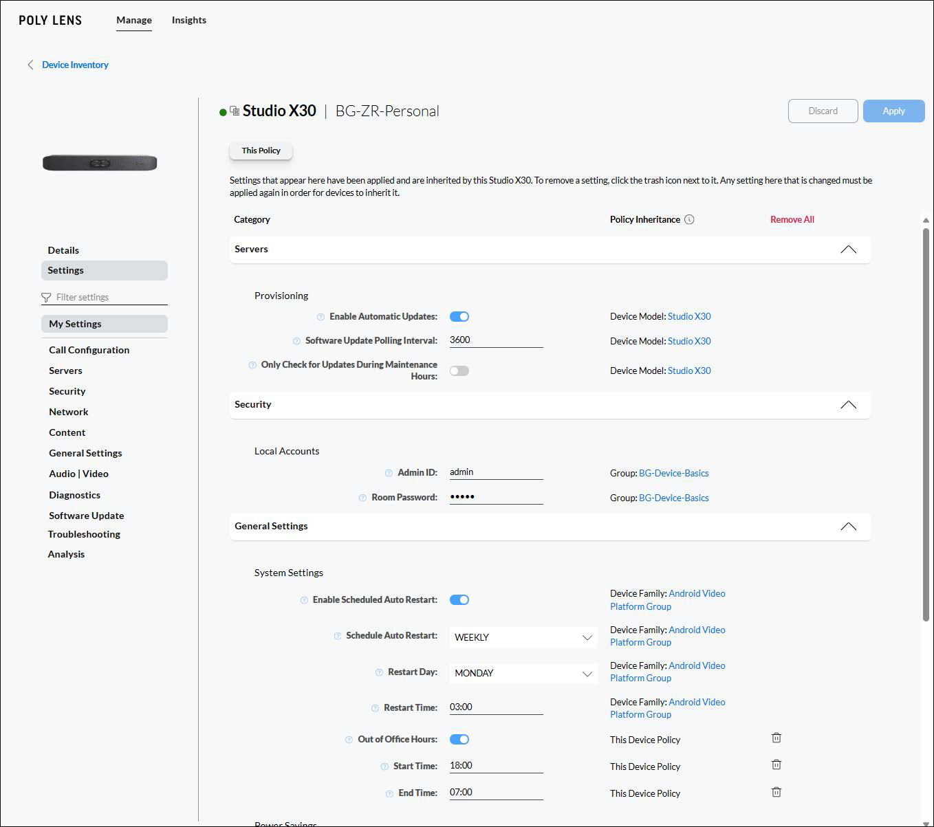 Poly Lens Policy My Settings