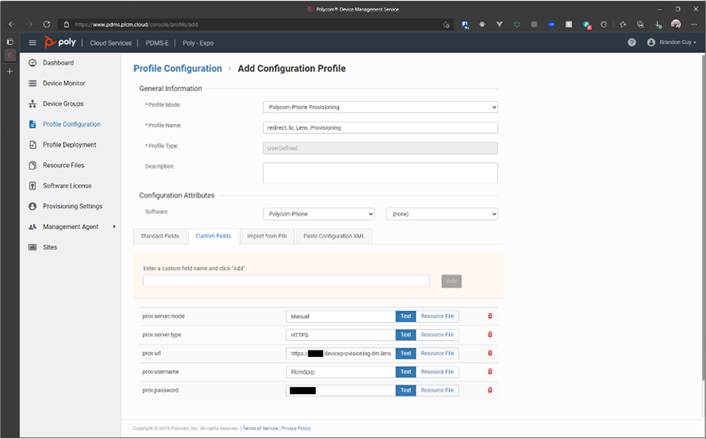 PDMS-E Dashboard, Profile Configuration page