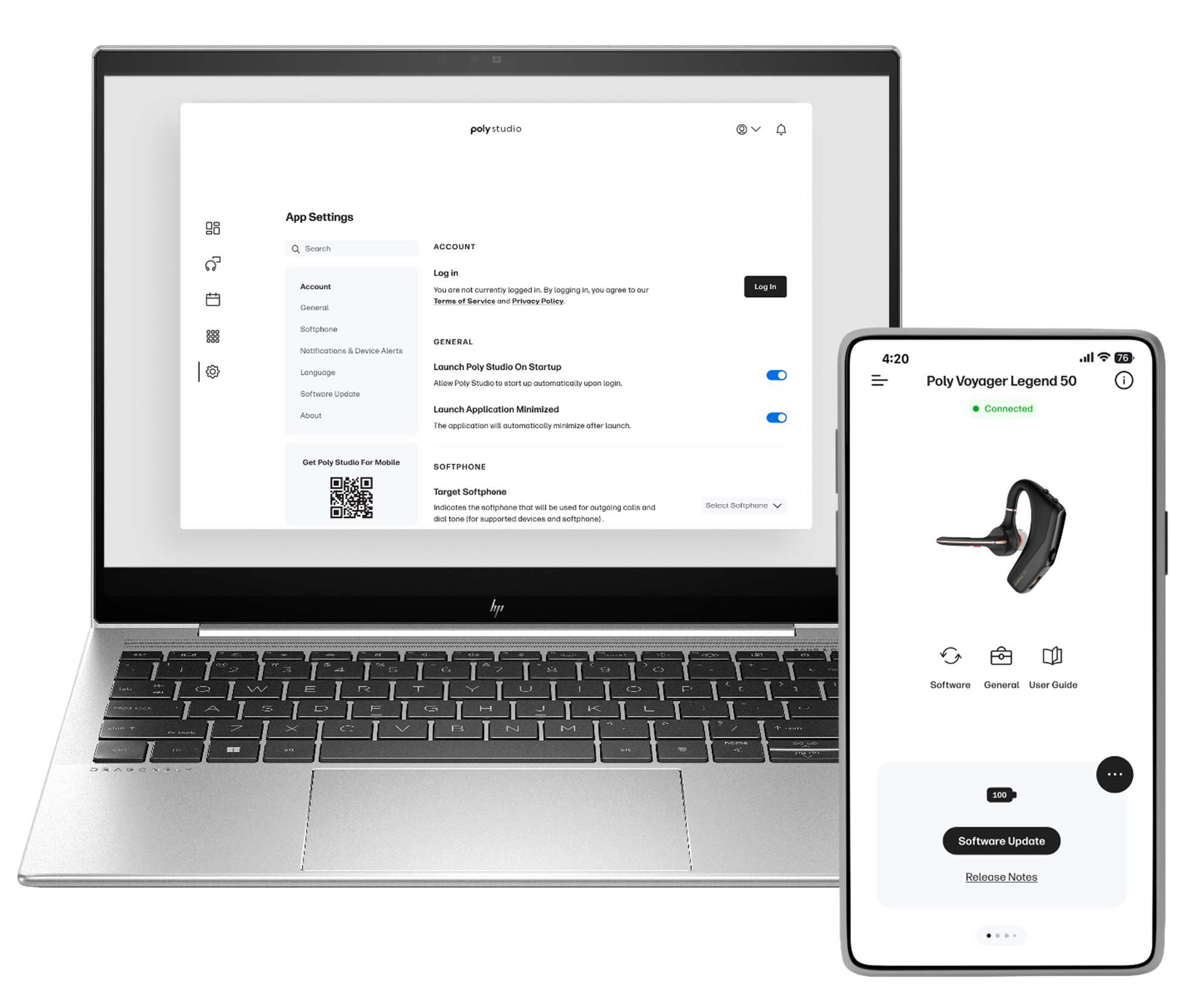 Graphic of Poly Studio Desktop and Poly Studio Mobile