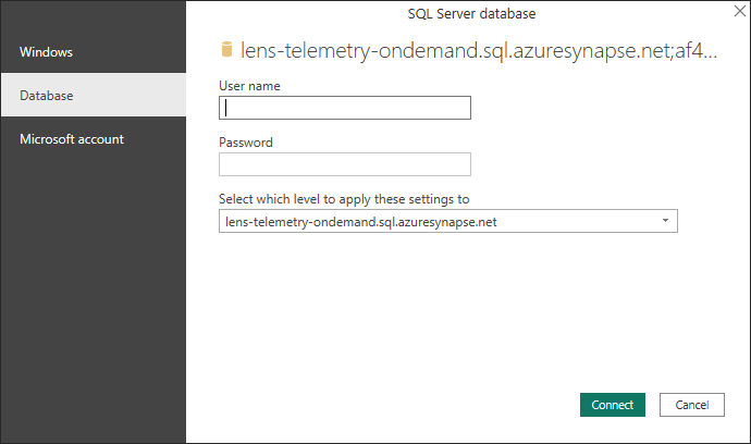 Microsoft Power BI graphic displaying Server and Database Name