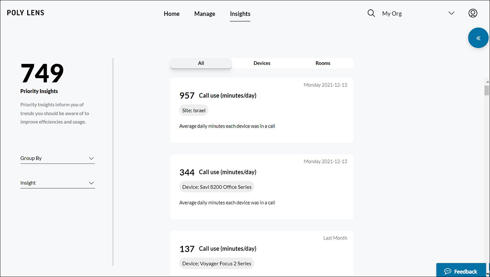 Poly Lens Priority Insights page