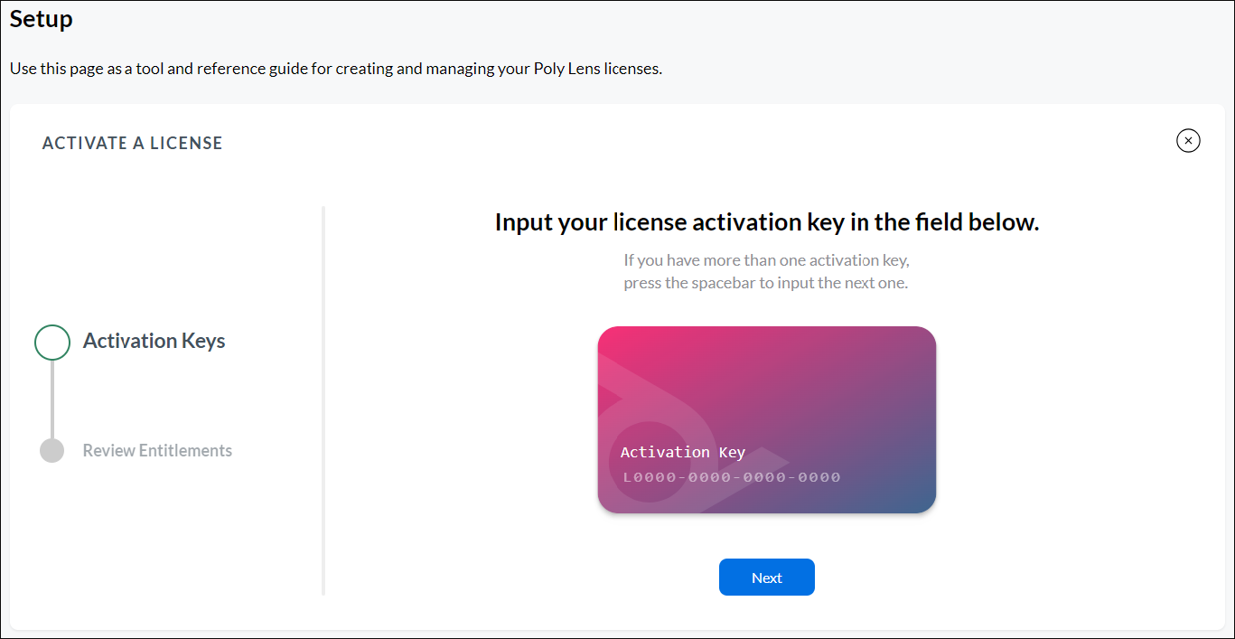 License Setup page