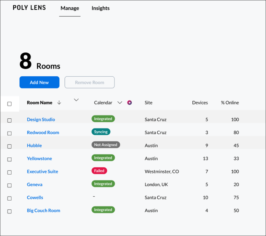 Lens Rooms list with Calendar