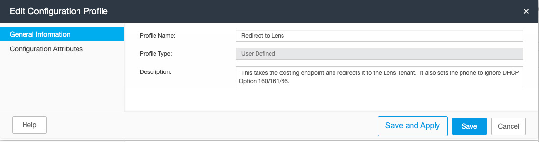 Screenshot of RPRM Edit Configuration Profile &gt; General Information page