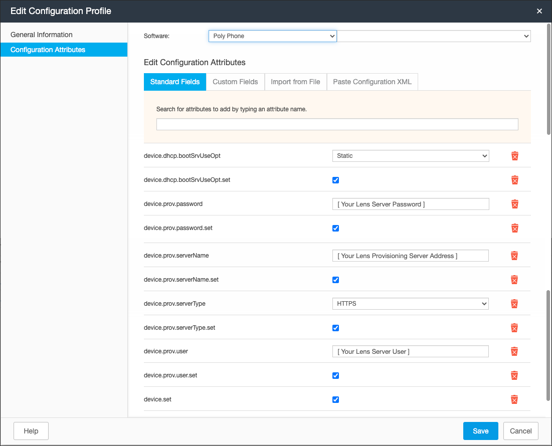 Screenshot of RPRM Edit Configuration Profile &gt; Configuration Attributes page