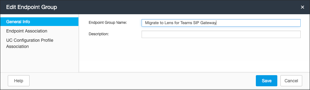 Screenshot of Edit Endpoint Group &gt; General Info page