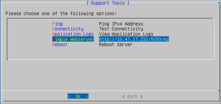 VM app Support Tools - Simple Webserver selected
