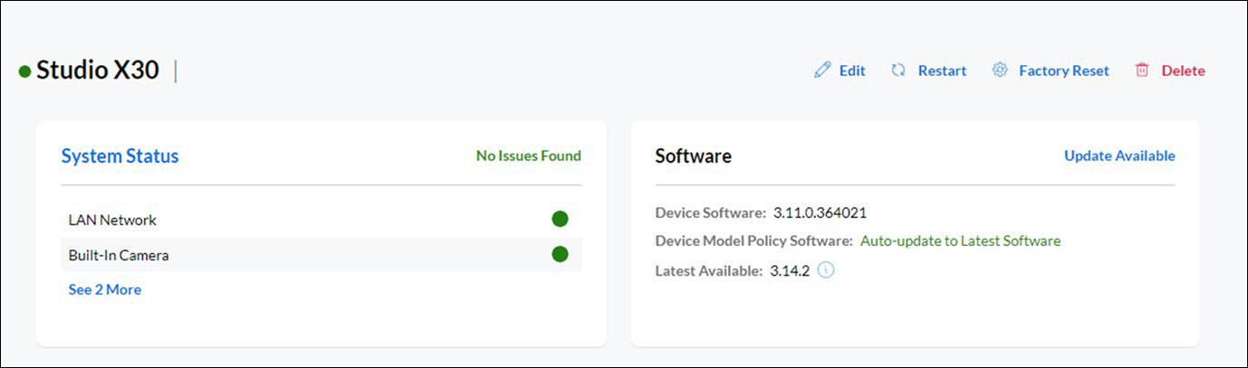 Poly Studio X30 System Status example